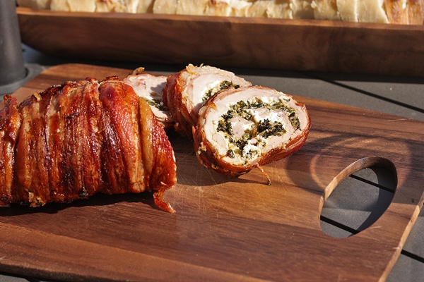Spinach and Cheese Stuffed Bacon Wrapped Pork Tenderloin 