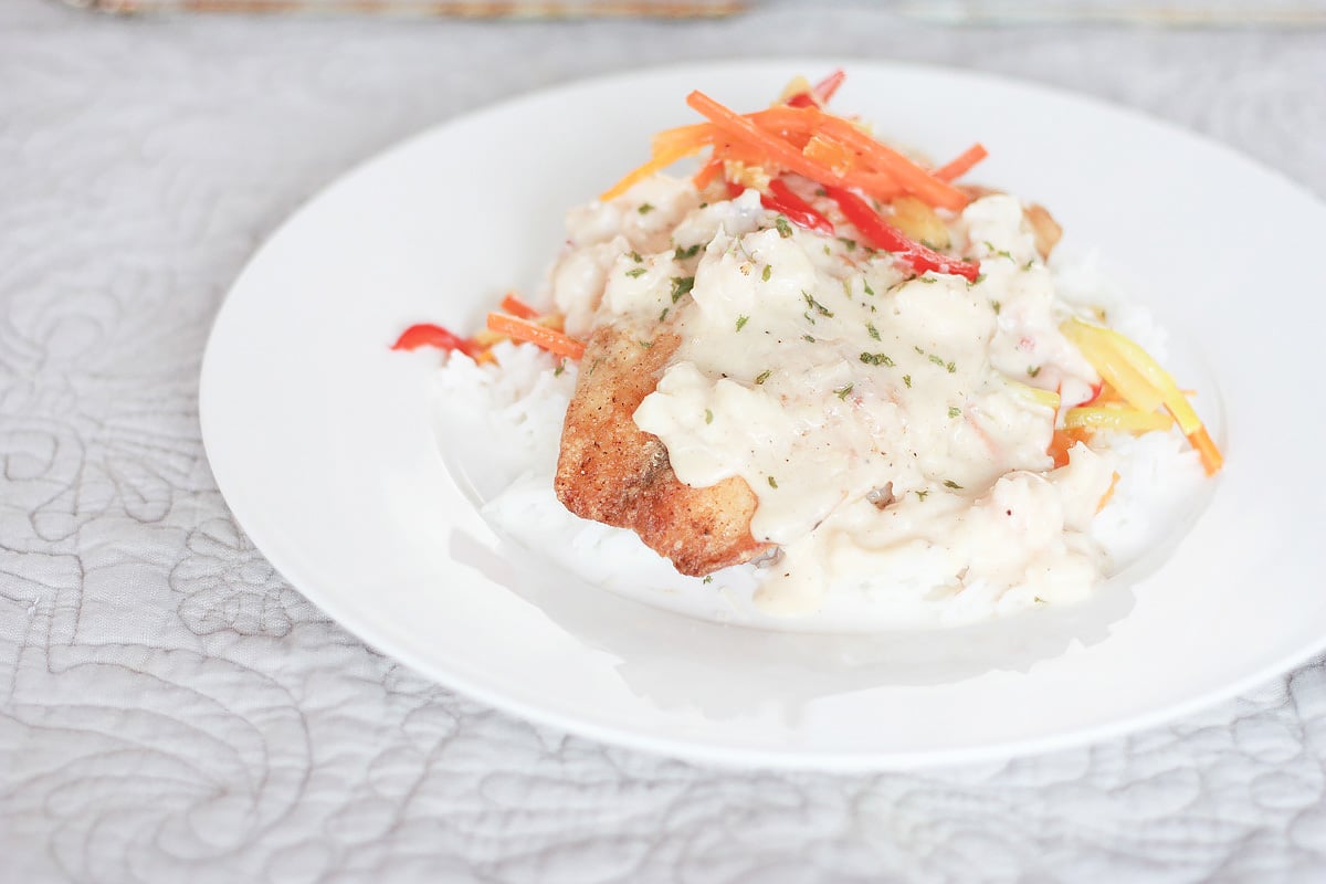 Tilapia with a creamy lobster mornay sauce Kitchen Trials