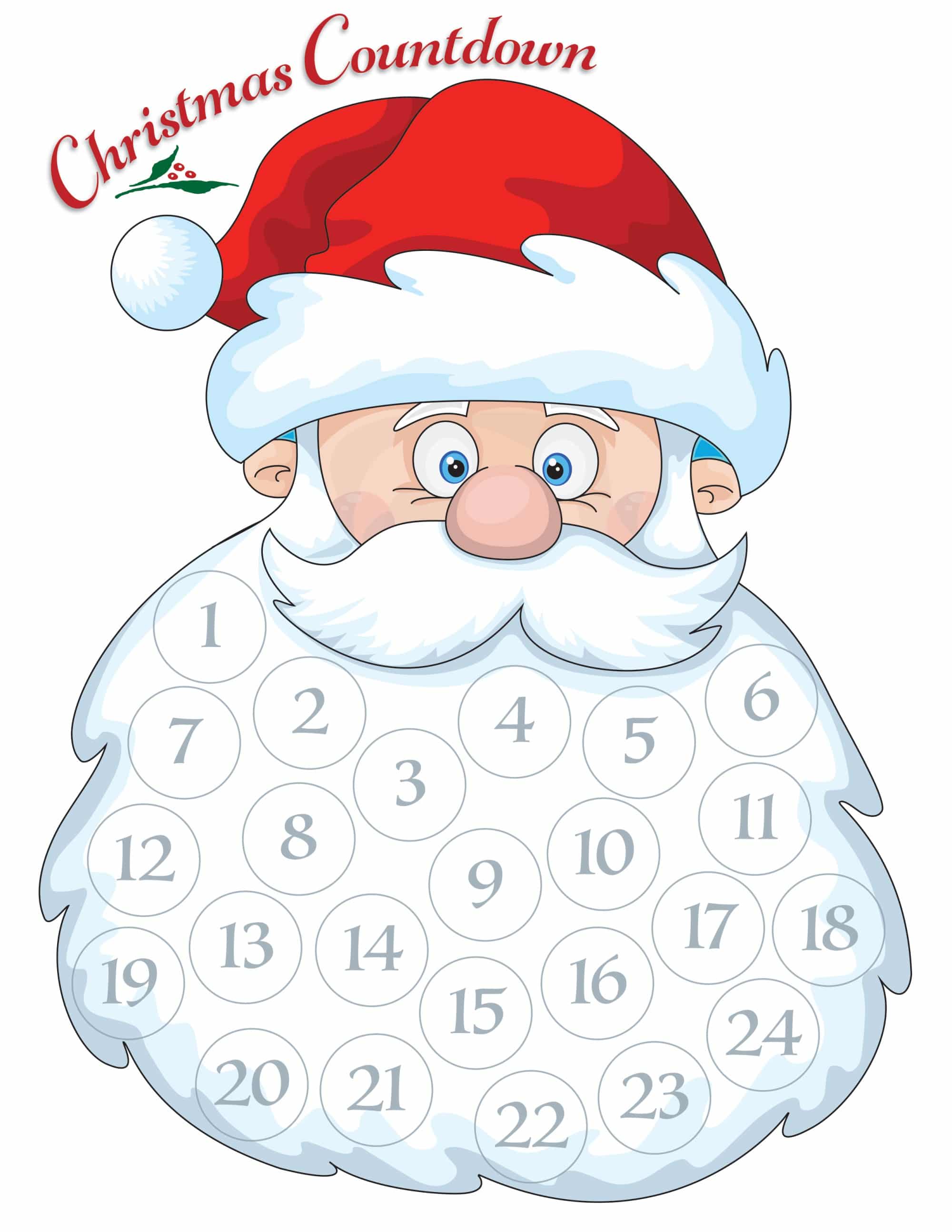 Santa Beard Countdown Calendar Free holiday fun for the kids